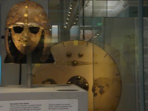 Helmet and shield found in the burial ship at Sutton Hoo British Museum, October 2015