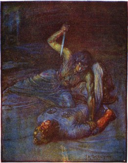 stories_of_beowulf_water_witch_trying_to_stab_beowulf